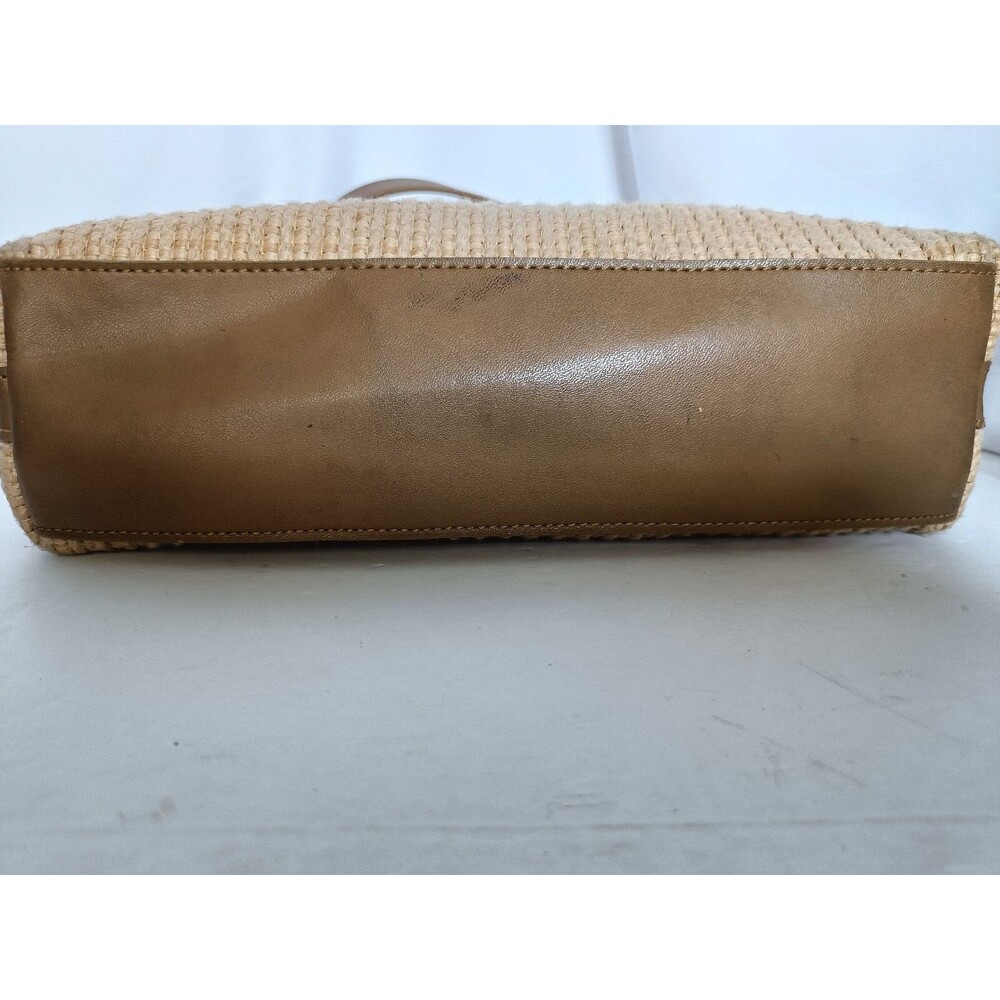 Vintage FOSSIL Brand Woven Natural Straw Leather Trim Shoulder Purse Handbag - Picture 9 of 13